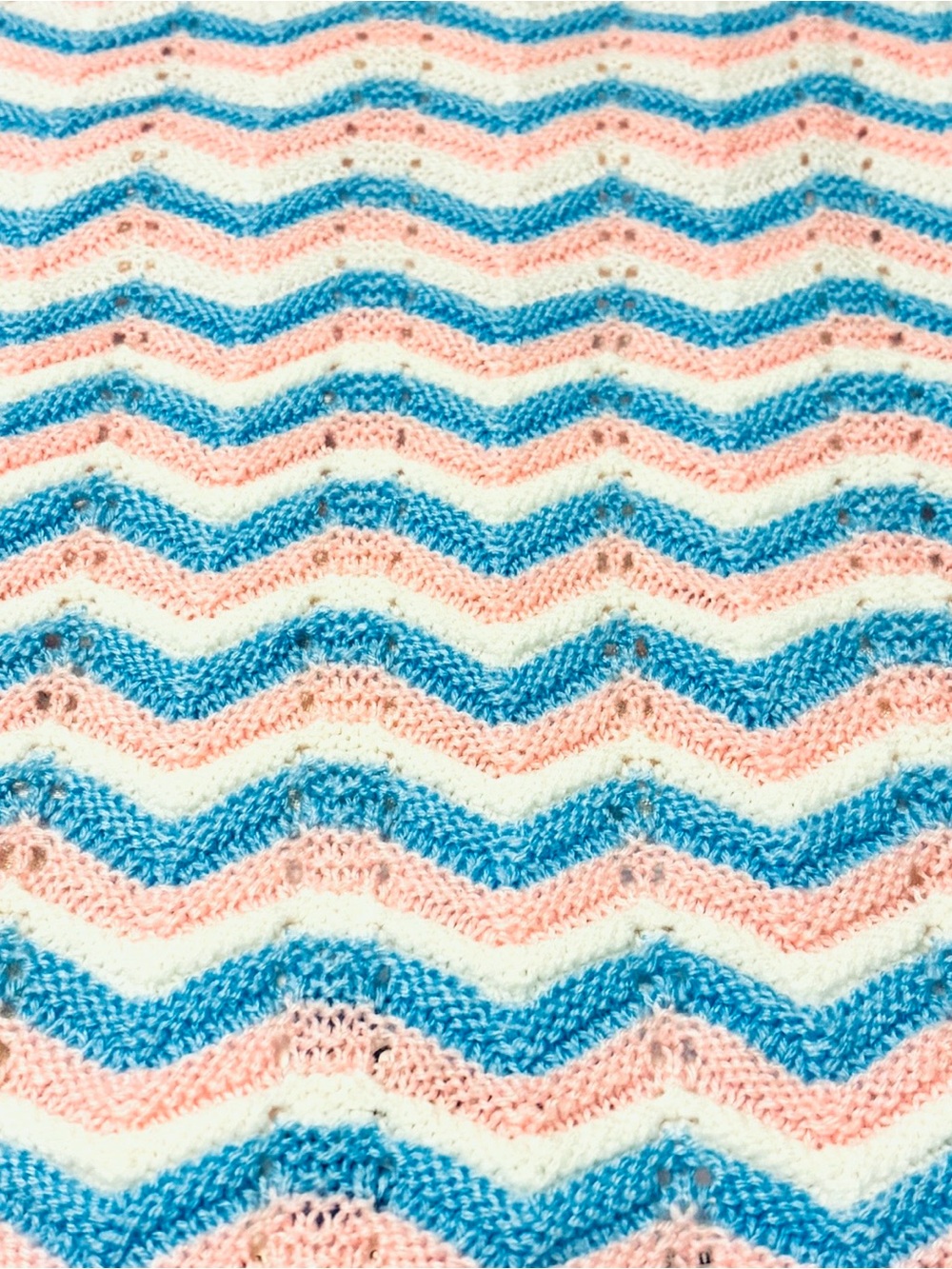 Vintage Baby Blanket Chevron Handmade Knit/Crocheted